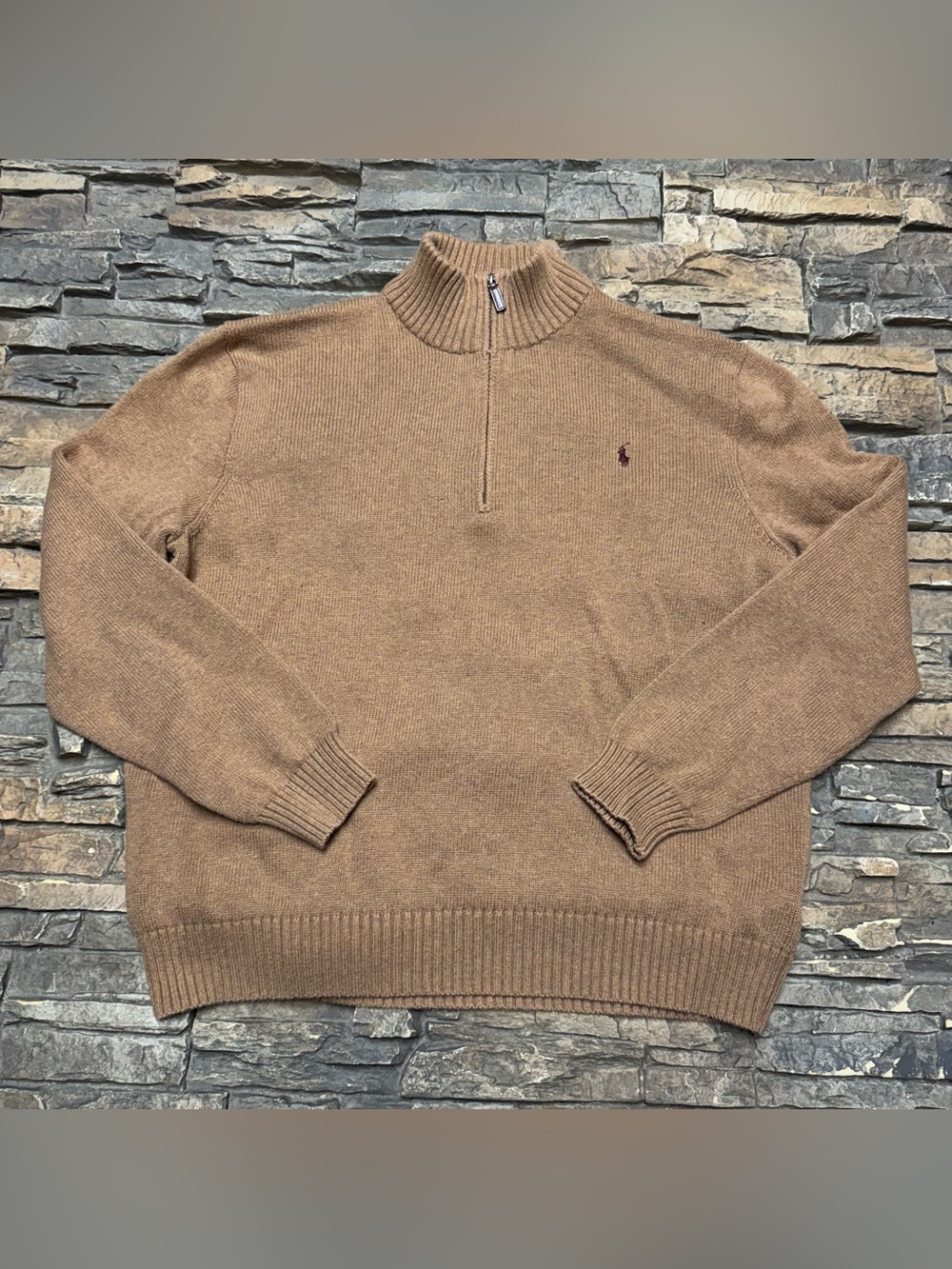 Polo Ralph Lauren 1/4 Zip Pullover Sweater Mens 2XL Brown Pony Casual Work Nice